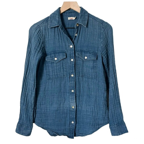 Faherty Indio Shirt Organic Cotton Gauze Chambray Blue Button Up Shirt Size XS - Picture 2 of 7